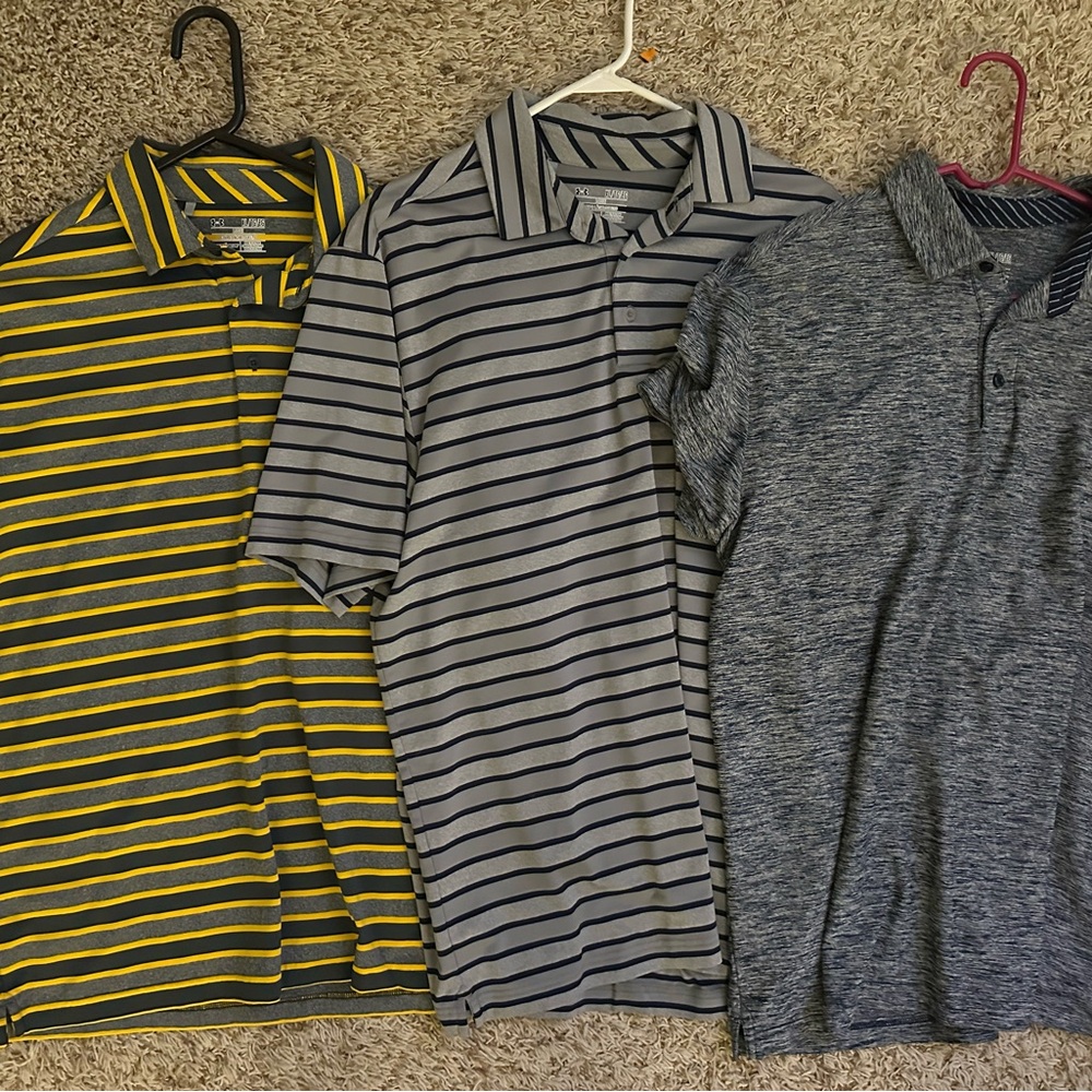 Lot of 3 Under Armour Striped and Heathered Polo Shirt Set